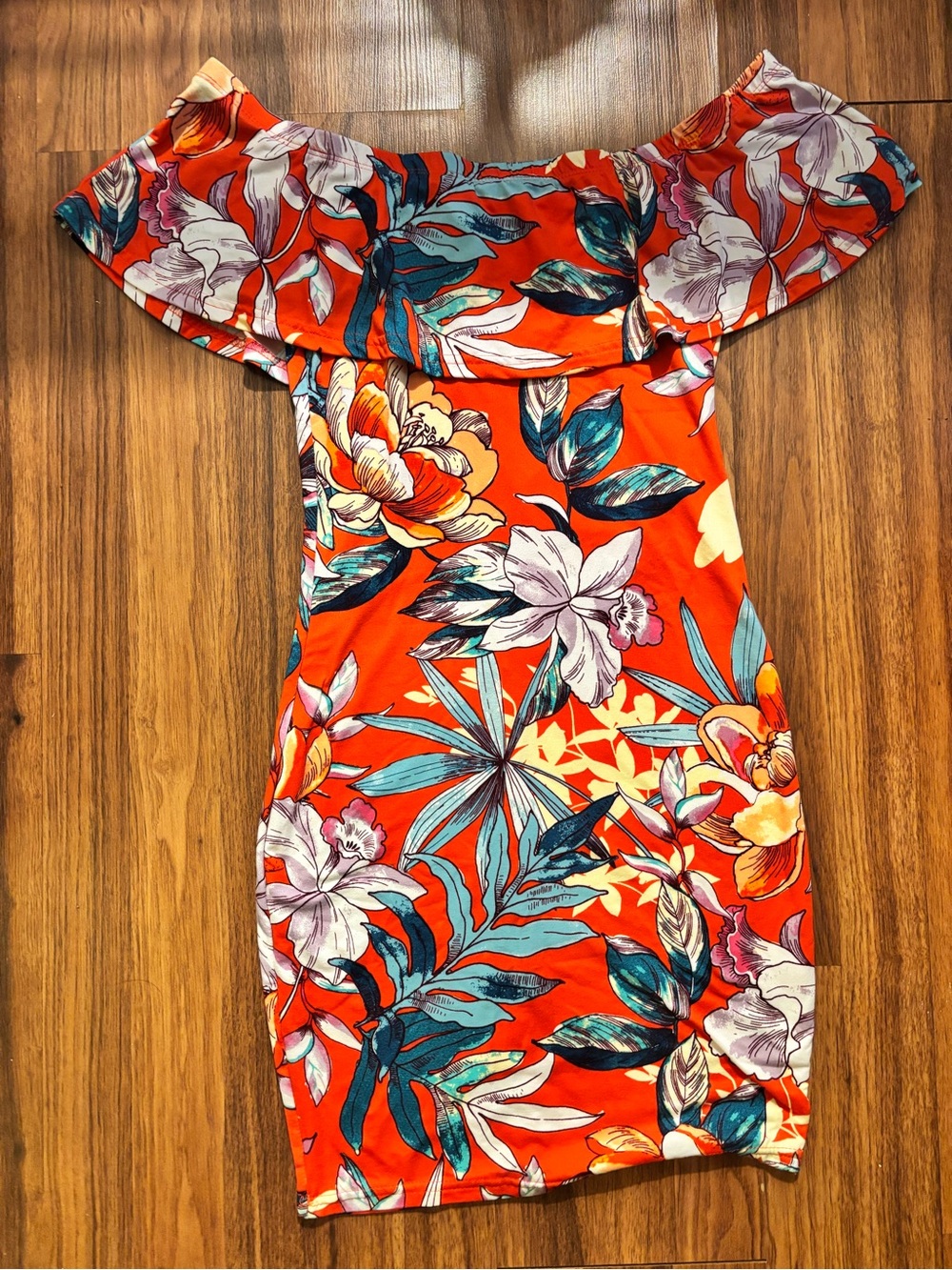 Charlotte Russe Tropical Floral Off-The-Shoulder Bodycon Dress Size S